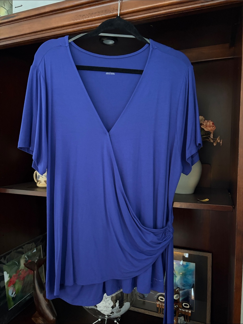 Ava & Viv Royal Blue Draped V-Neck Wrap Blouse